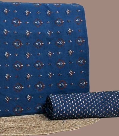 Indigo Ajrakh handblock buti top with a fine small motif coordinated bottom fabric.
