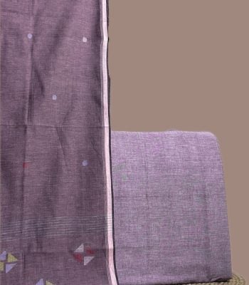Mauve jamdani dupatta with woven butis and a plain lavender handloom cotton top.