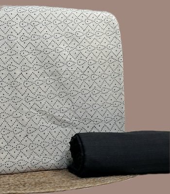 Ivory Ajrakh handblock top in dotted lattice with a plain black handloom cotton bottom.