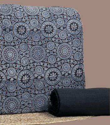 Black Ajrakh handblock medallion top with a plain hand dyed black cotton bottom.