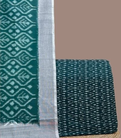 Bottle green Ikkat dupatta with a matching green Ikkat top in allover motif.
