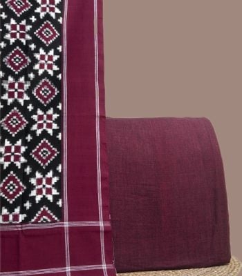 Black and maroon patola Ikkat dupatta with a plain maroon handloom soft cotton top.