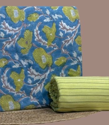 Blue lime poppy blockprint top with a lime green fine striped handloom bottom.