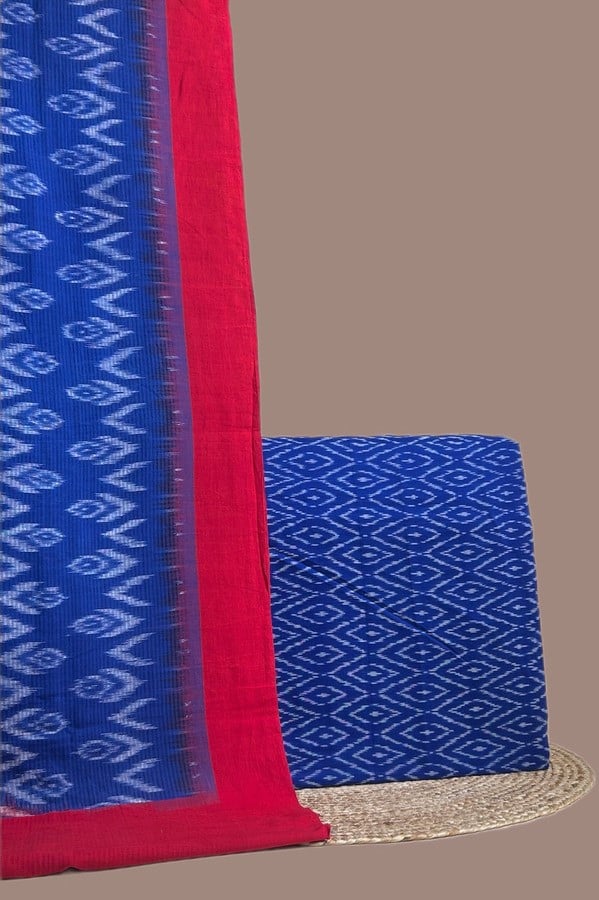 Blue - 2pc Ikkat Dupatta and Ikkat Top Fabric Set