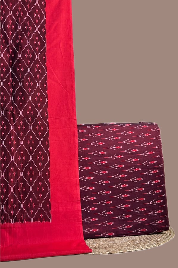 Red - 2pc Ikkat Dupatta and Ikkat Top Fabric Set