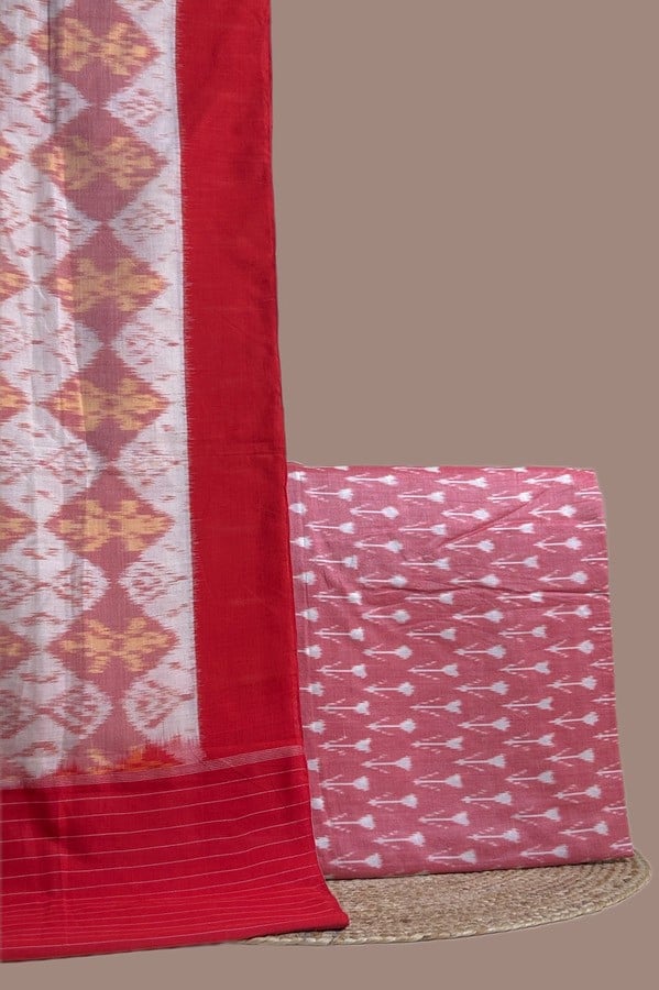 Pink - 2pc Ikkat Dupatta and Ikkat Top Fabric Set