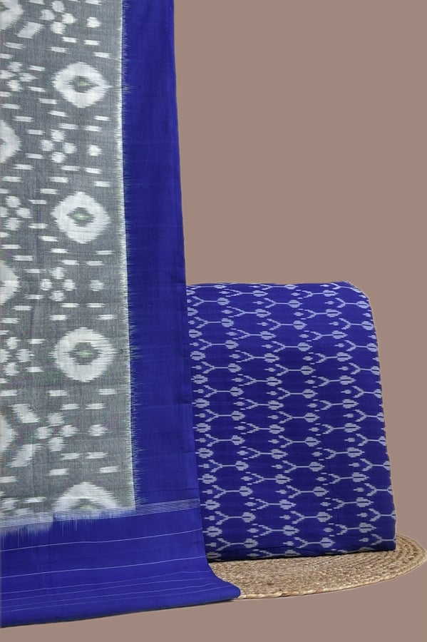 Blue - 2pc Ikkat Dupatta and Ikkat Top Fabric Set