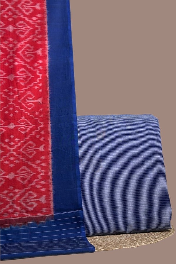 photo-output(45) Blue - 2pc Ikkat Dupatta and Handloom Cotton Top Fabric Set - Image 1