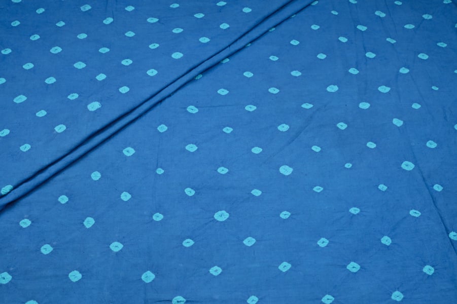 Azure Blue Bandhani Tie Dye 100% Pure Soft Cotton Fabric Authentic Hand Tie Dye Bandhani
