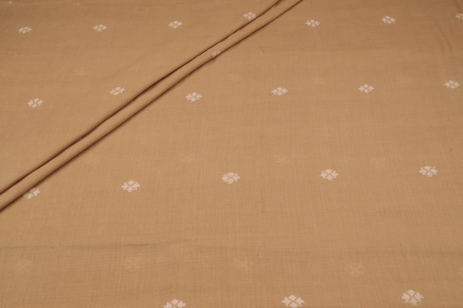Camel White Buti Jamdani HandLoom Soft Cotton Fabric Authentic HandLoom Woven