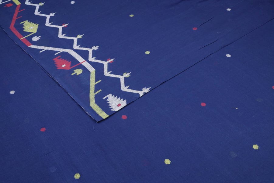 Navy Intricate Border Flowy HandLoom Pure Soft Cotton Fabric Authentic HandLoom Woven