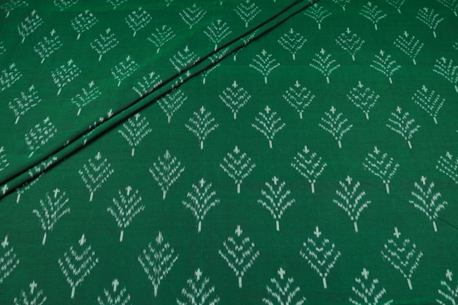 Emerald Ikat Tree Handloom Mercerised Cotton Fabric Authentic Hand Tie-Dye Mercerised Ikkat
