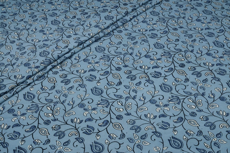 Blue - Neel Shahi Indigo Tulip Jaal Ajrakh Pure Soft Cotton HandCrafted Fabric Authentic Natural Dye