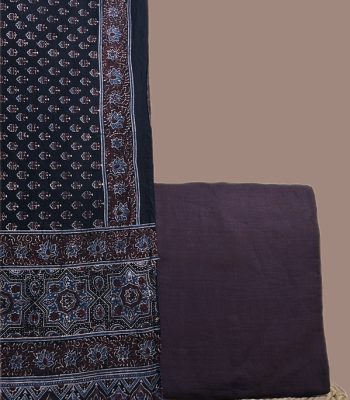 Black Ajrakh dupatta with fine buti field and madder pallu