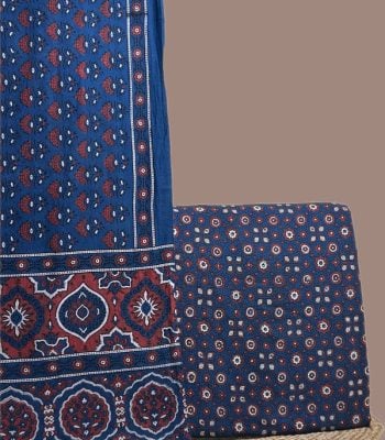Indigo Ajrakh dupatta with buti field and madder medallion pallu