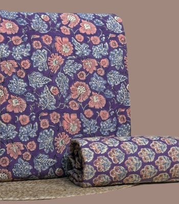 Purple top blockprinted in pink blooms and blue foliage
