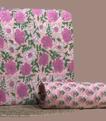 Pink top blockprinted in roses and white daisies