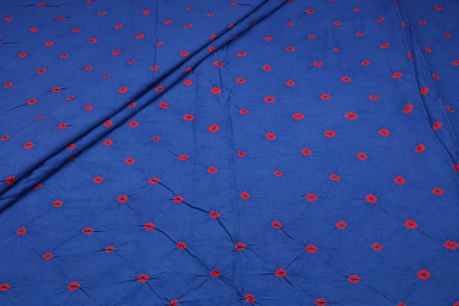 Royal Blue Red Bandhani Tie Dye 100% Pure Soft Cotton Fabric Authentic Hand Tie Dye Bandhani