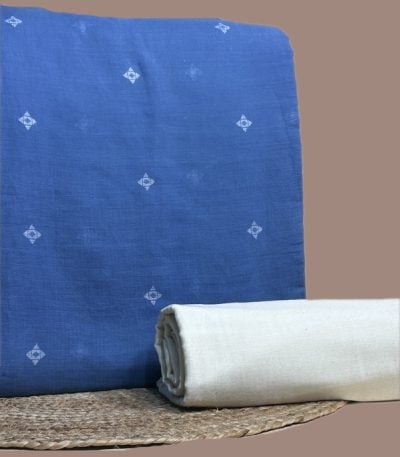 Blue handloom top woven with white geometric butis