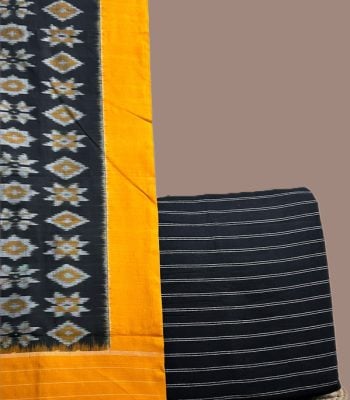 Black Ikkat dupatta with star motifs and mustard border