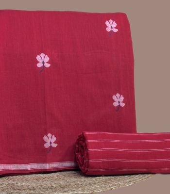 Red handloom top woven with pink floral motifs