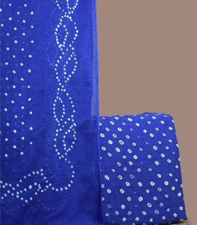 Royal blue bandhani dupatta in fine dotted tie dye with a matching blue bandhani top.
