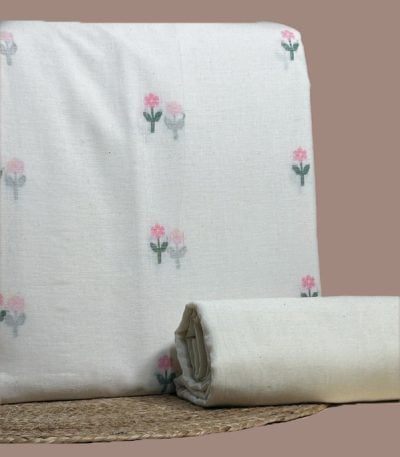 Ivory handloom top woven with pink and green floral butis