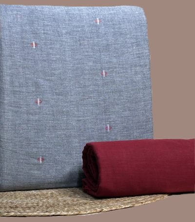 Gray chambray handloom top woven with red and ivory cross butis