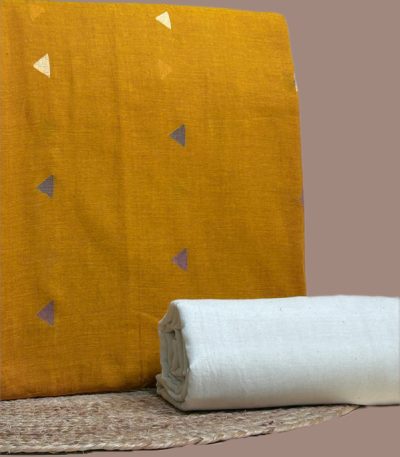 Mustard handloom top woven with ivory and grey triangle butis