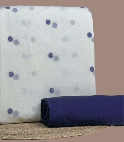 Ivory handloom top woven with indigo and grey dots