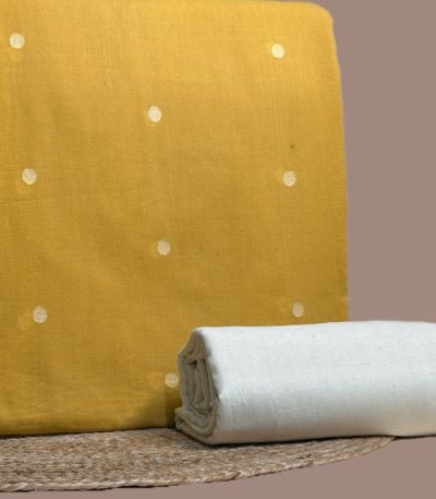 Mustard handloom top woven with ivory dot butis