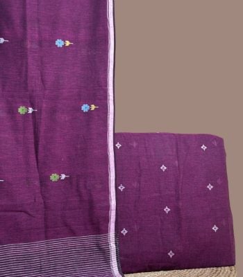 Purple handloom jamdani dupatta with floral butis and a purple woven diamond buti top.