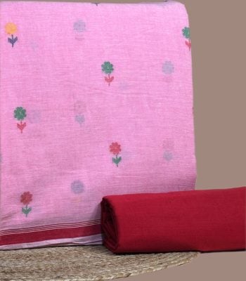 Pink handloom top woven with multicolour floral butis