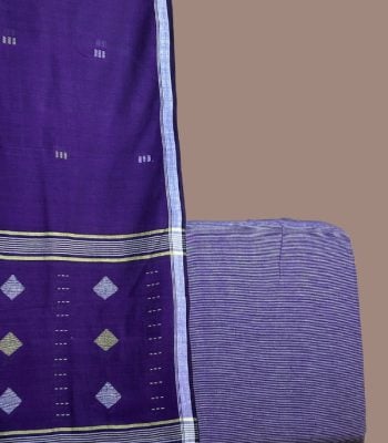 Purple handloom jamdani dupatta with diamond pallu and a periwinkle fine stripes top.