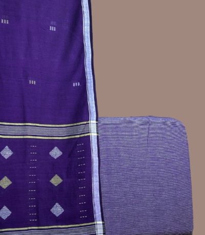 Purple handloom jamdani dupatta with diamond pallu and a periwinkle fine stripes top.