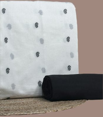 Ivory handloom top woven with grey paisley butis