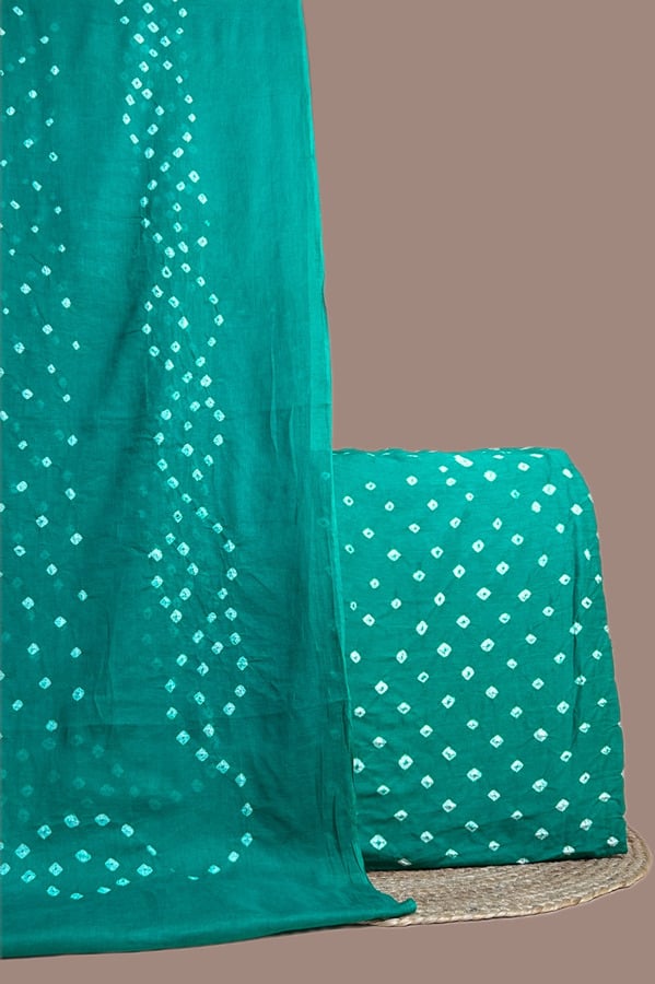 Sea green bandhani dupatta in wave tie dye with a matching sea green bandhani top.