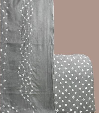 Gray bandhani dupatta in wave tie dye with a matching gray dotted bandhani top.
