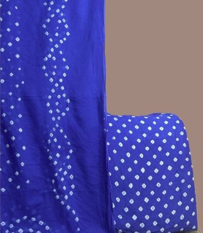Royal blue bandhani dupatta in wave tie dye with a matching blue bandhani top.