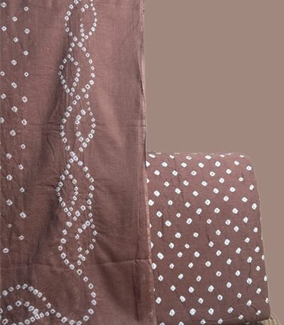 Mauve bandhani dupatta in wave tie dye with a matching mauve dotted bandhani top.