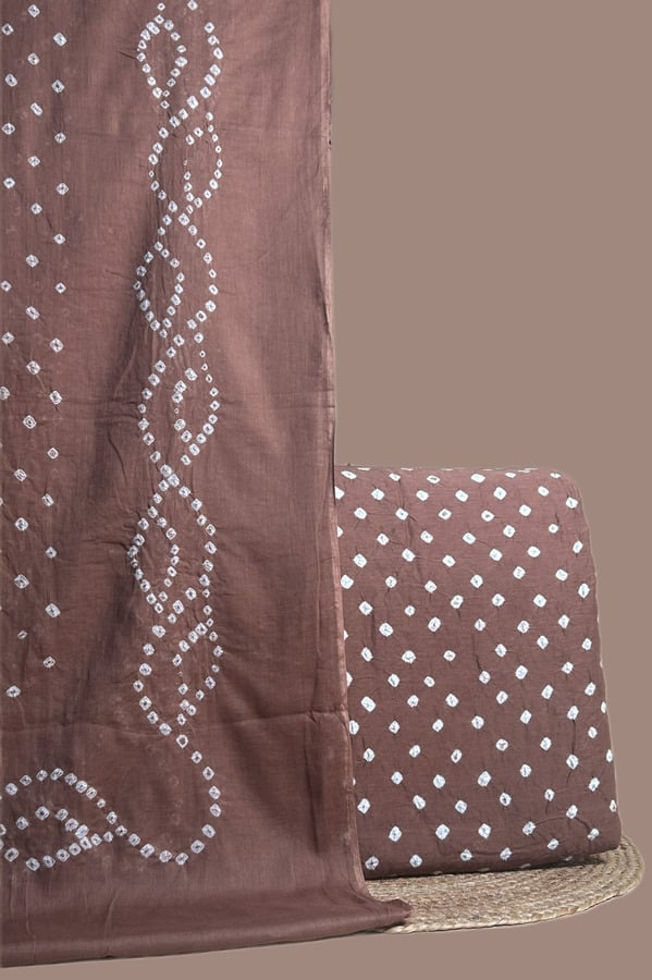Purple - 2pc Bandhani Cotton Dupatta and Bandhani Cotton Top Fabric Set Mauve bandhani dupatta in wave tie dye with a matching mauve dotted bandhani top.