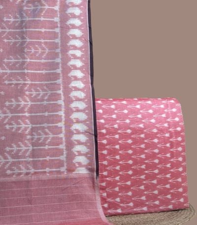 Dusty pink Ikkat dupatta with woven tribal motifs and a matching pink Ikkat top.