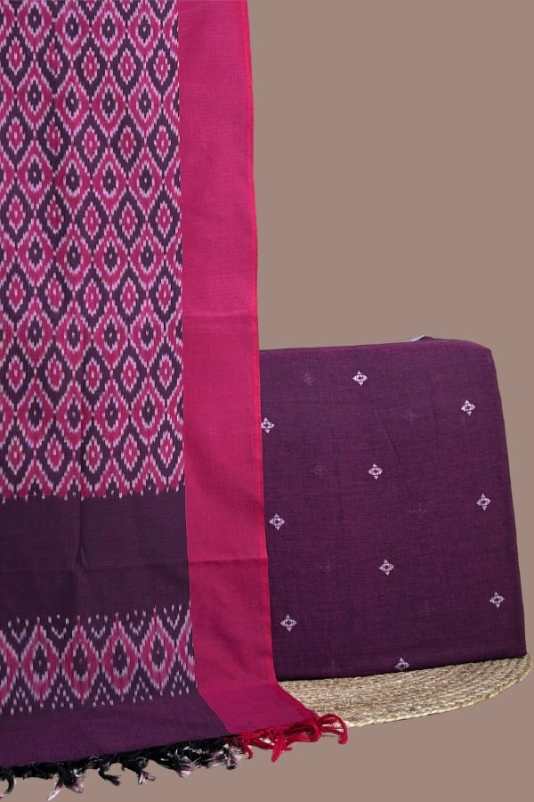 Wine purple handloom top with woven white buti