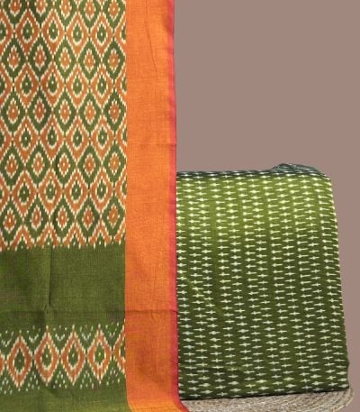 Olive green ikkat top with dash motifs