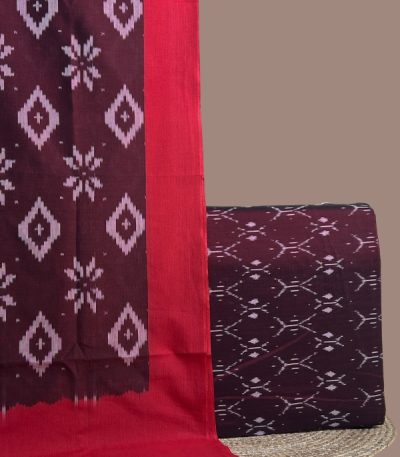 Maroon ikkat top with geometric motifs