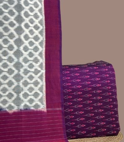 Purple ikkat top with floral motifs