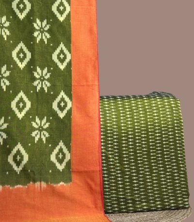 Olive green ikkat top with dash motifs