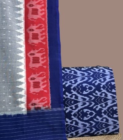 Navy blue bold-motif ikkat top