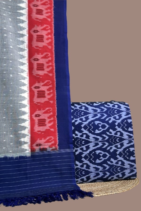 Navy blue bold-motif ikkat top