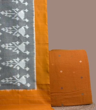 Mustard handloom top with woven multicolour buti